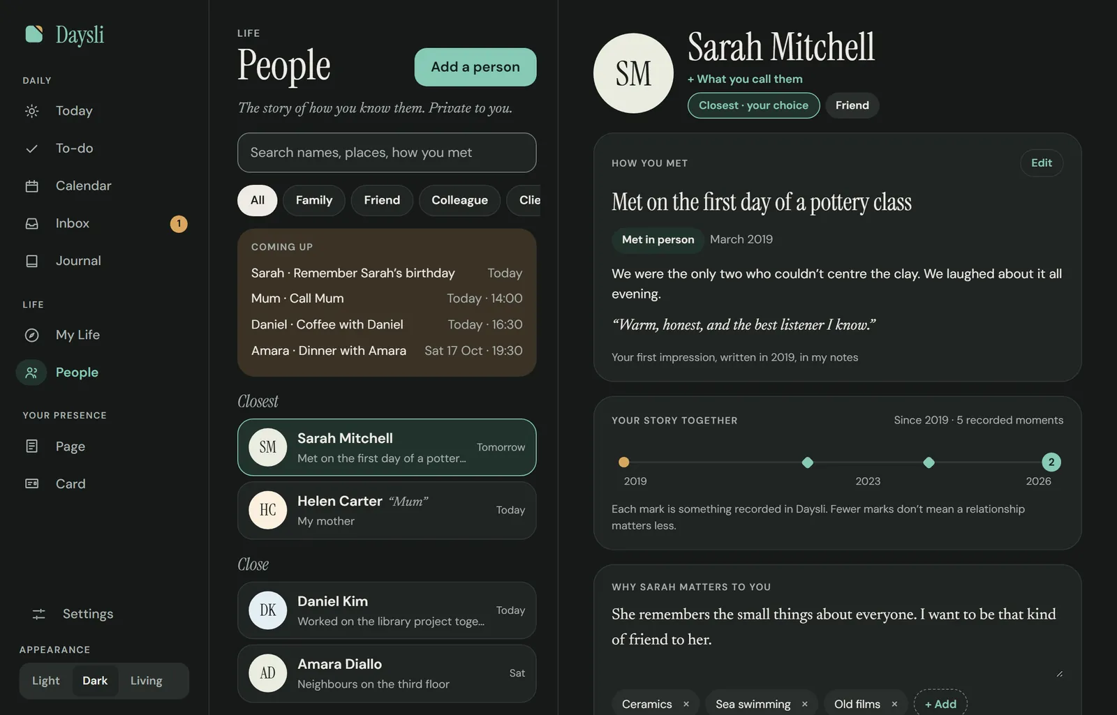 Daysli’s People: how you met Sarah, what to remember about her, and your story together.