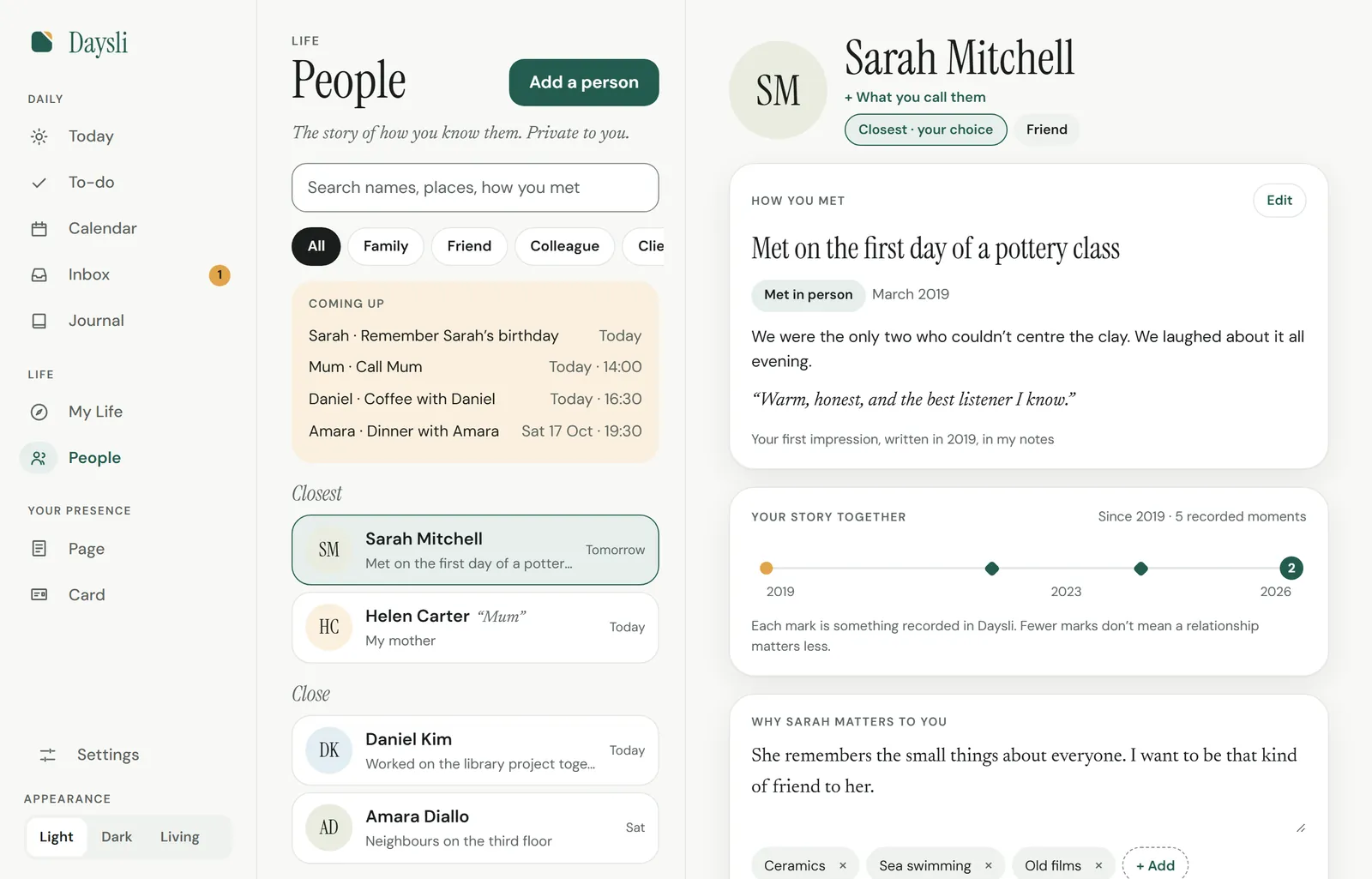 Daysli’s People: how you met Sarah, what to remember about her, and your story together.